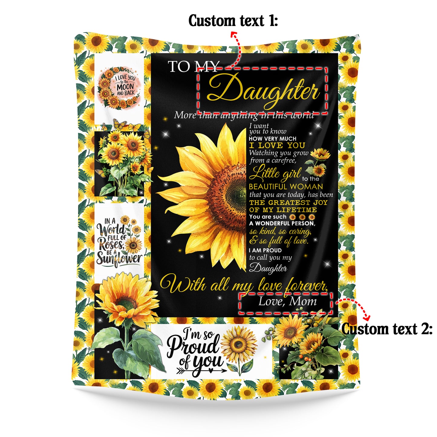 Netecom Personalized To My Daughter Blanket from Mom, Sunflower Throw Blanket for Couch, Bed or Sofa, Ultra Soft Warm, Birthday Gifts for Daughter, Christmas, Graduation