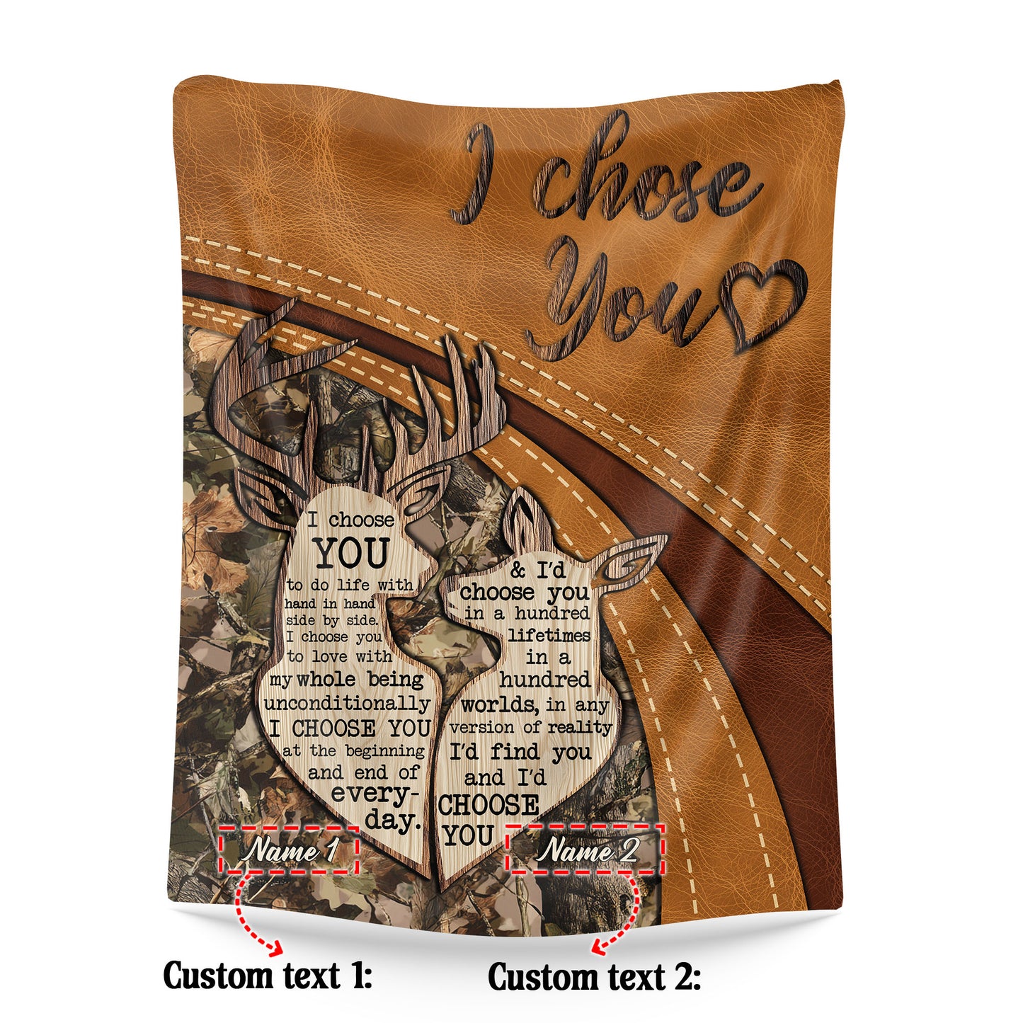Netecom Personalized I Choose You Deer Couple Blanket, Romantic Hunting Themed Throw Blanket for Couch, Bed or Sofa, Gift for Husband and Wife, Anniversary or Valentine’s Day Present