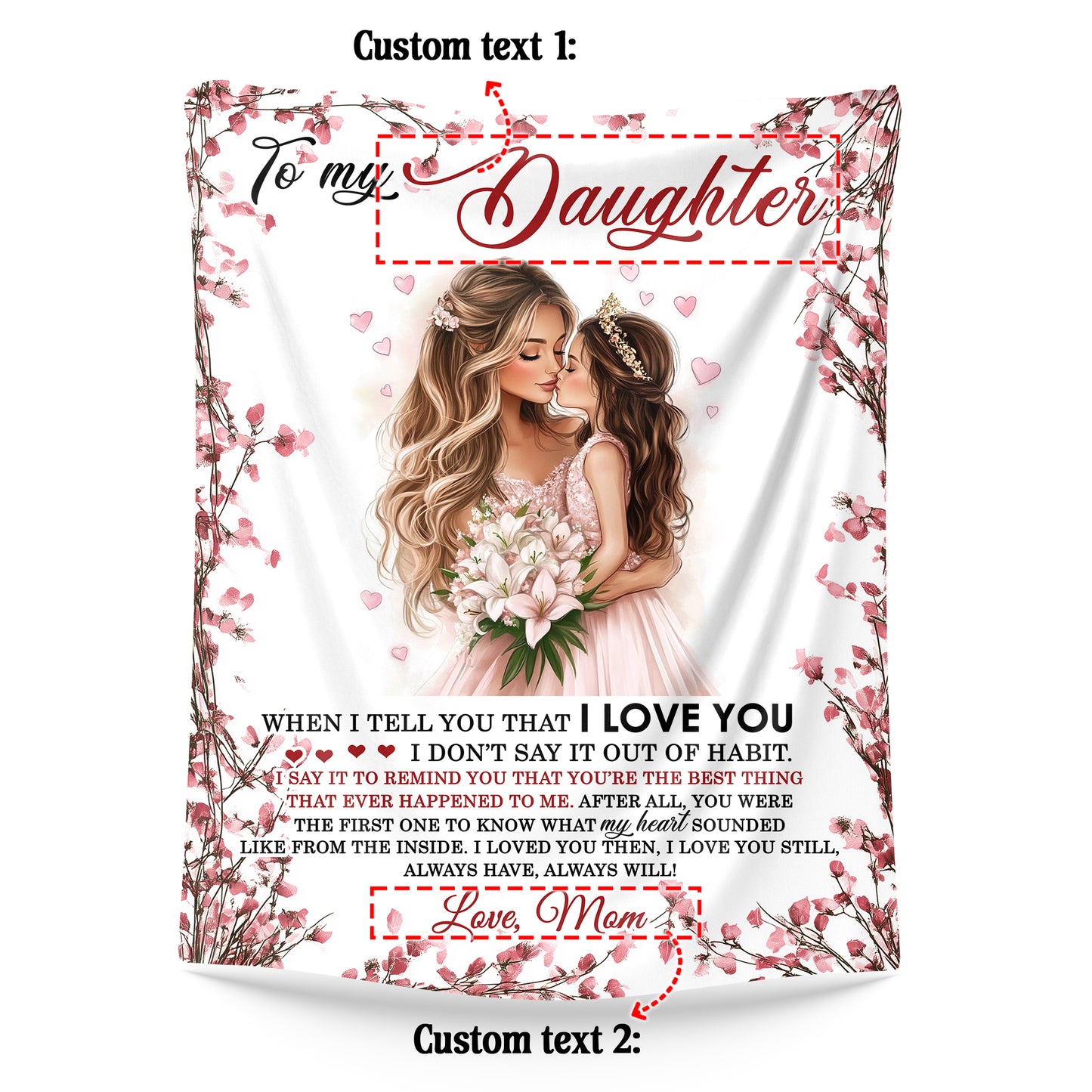 Netecom Personalized To My Daughter Blanket from Dad and Mom, Floral Love Letter Throw Blanket for Couch, Bed or Sofa, Ultra Soft Warm, Birthday Gift for Daughter, Present for Christmas, Graduation