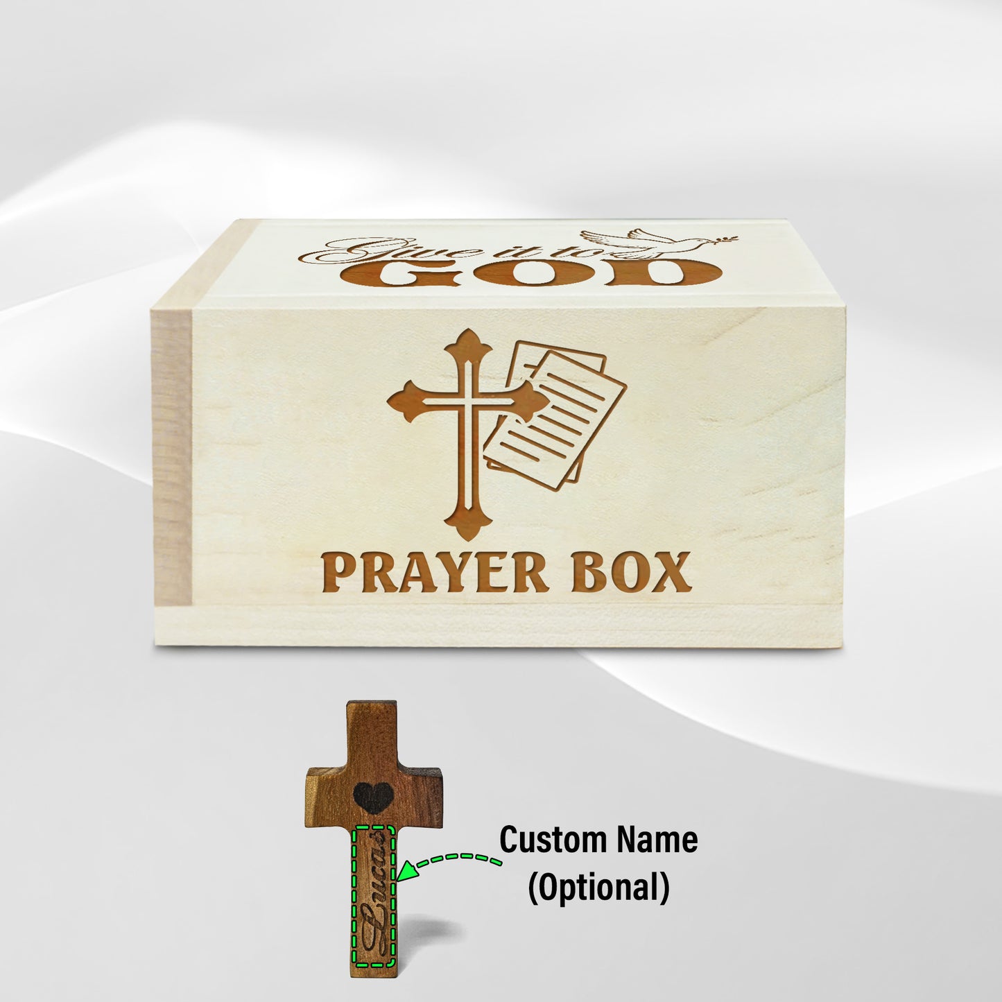 Netecom Personalized Wooden Prayer Box with 100 Prayer Request Cards & Custom Name Cross – Meaningful Religious Gift for Faith and Reflection