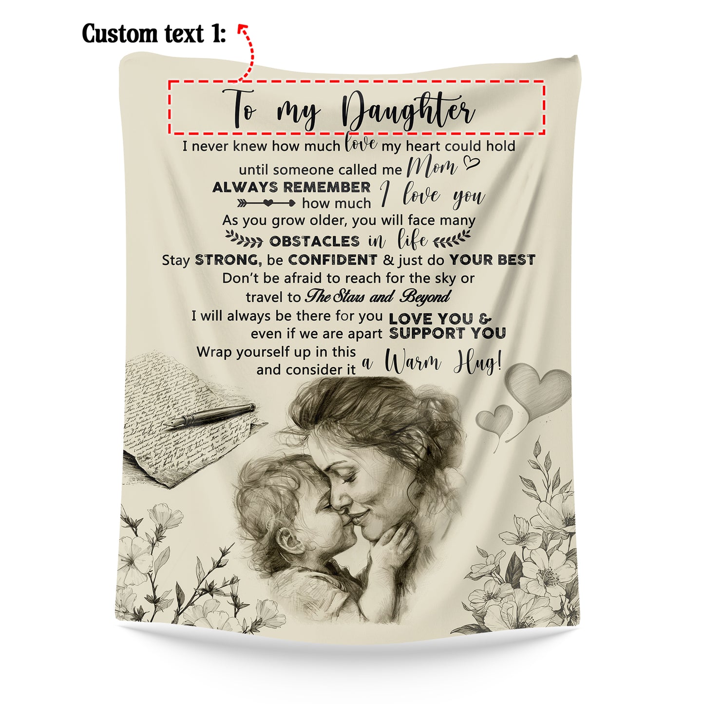 Netecom Personalized To My Daughter Blanket from Mom, Ultra Soft Warm Throw Blanket for Couch, Bed or Sofa, Birthday Gifts for Daughter, Present for Christmas, Graduation, Anniversary