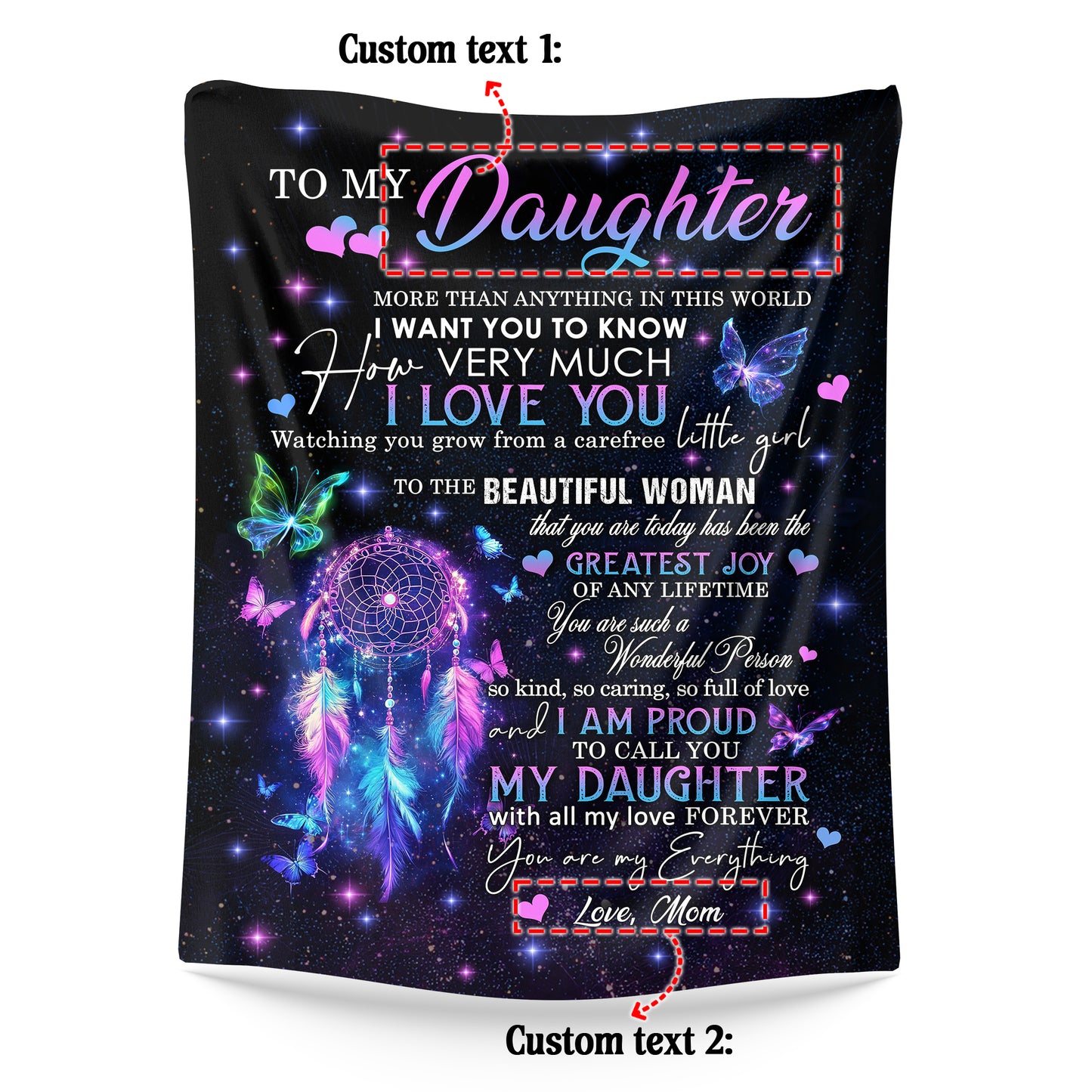 Netecom Personalized To My Daughter Blanket from Mom and Dad, Dreamcatcher and Butterfly Throw Blanket for Couch, Bed or Sofa, Birthday or Christmas Gift for Daughter, Graduation, Anniversary