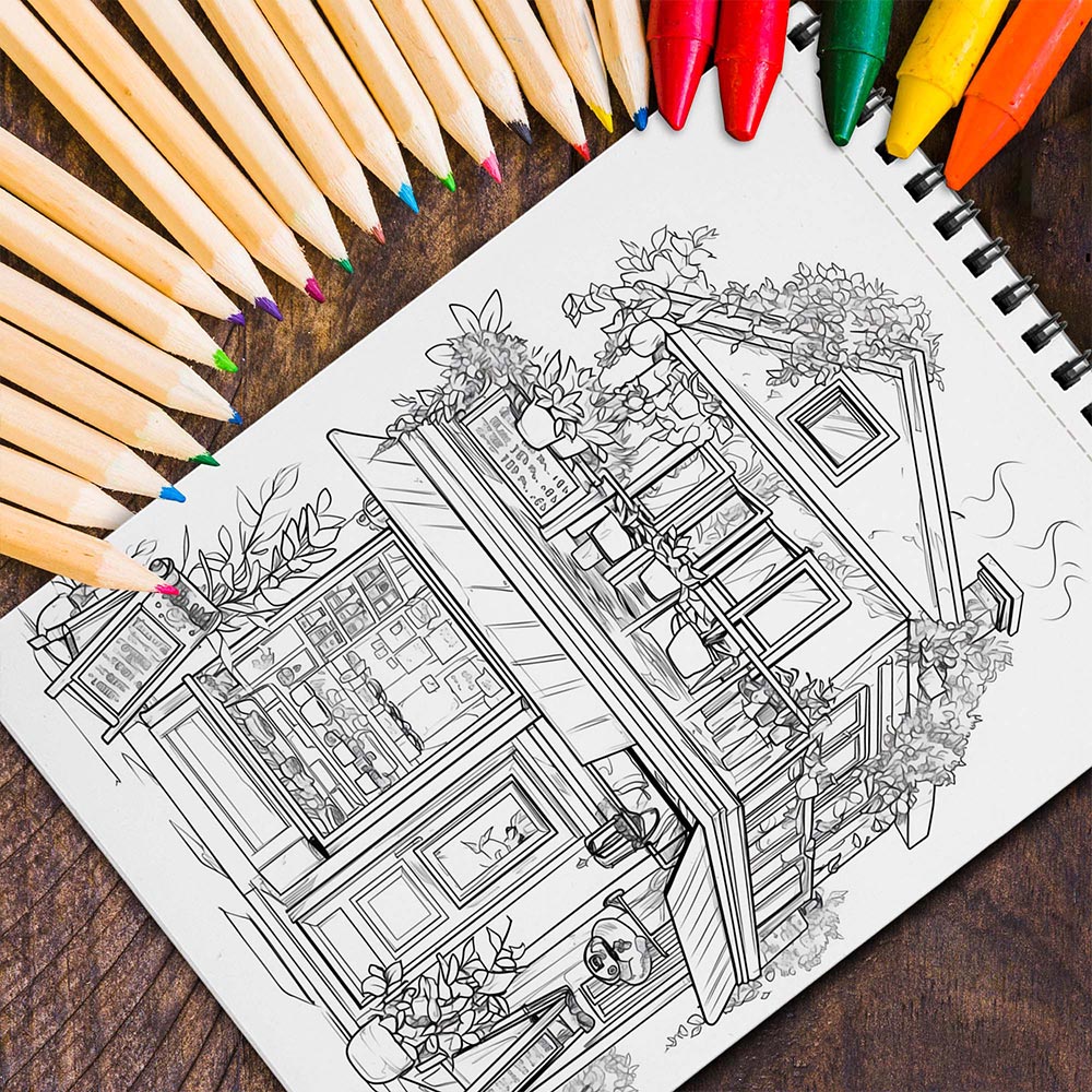 MOTAVYN Adorable Store Spiral Coloring Book for Adults