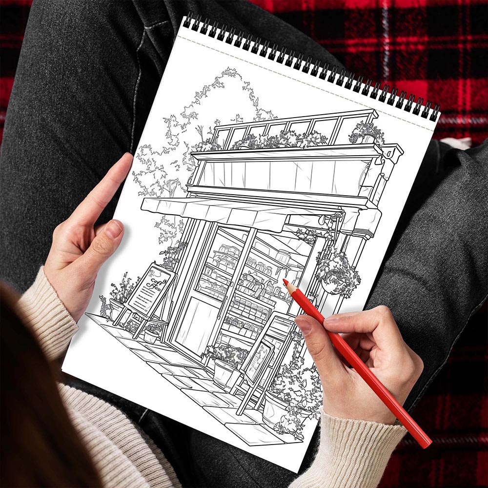 MOTAVYN Adorable Store Spiral Bound Coloring Book for Adults