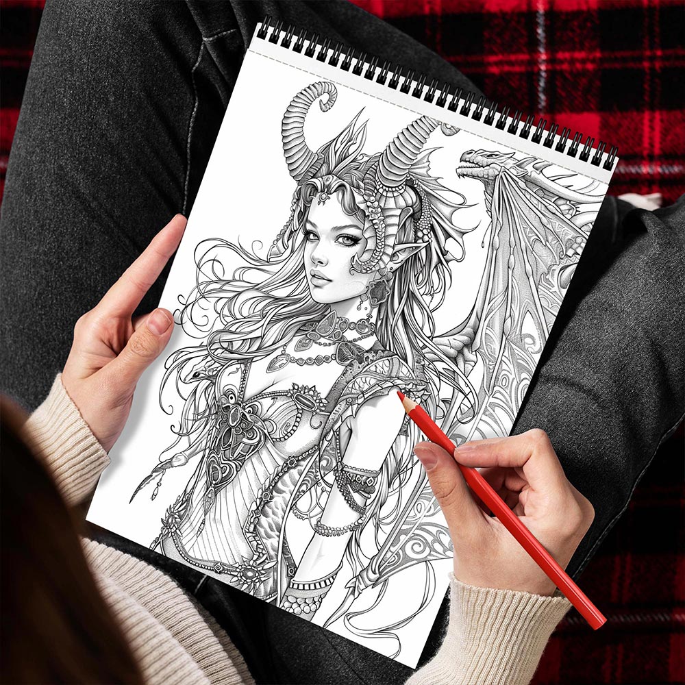 MOTAVYN Dragon Queen Spiral Bound Coloring Book for Adults