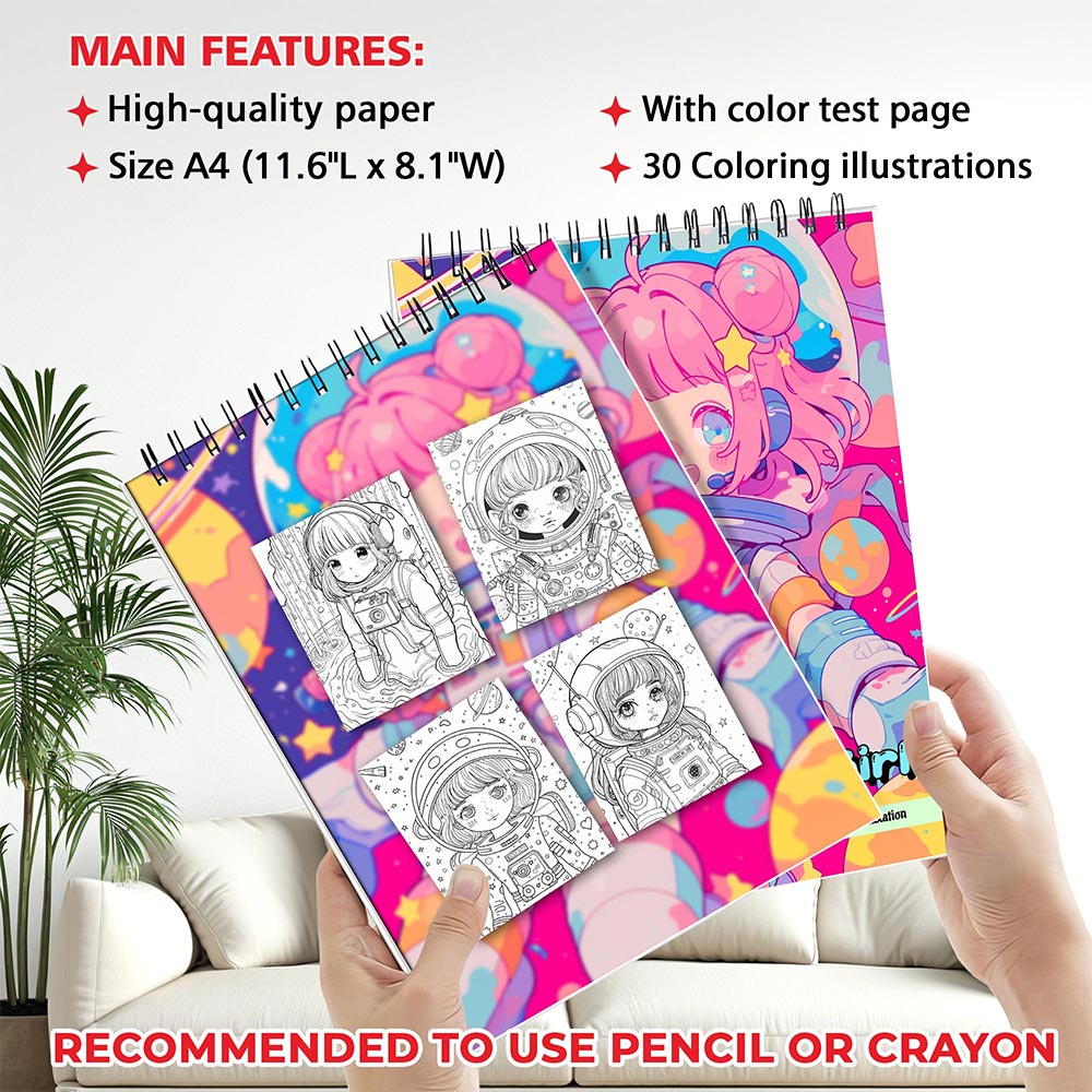 MOTAVYN Kawaii Astronaut Girl Coloring Sheets for Adults