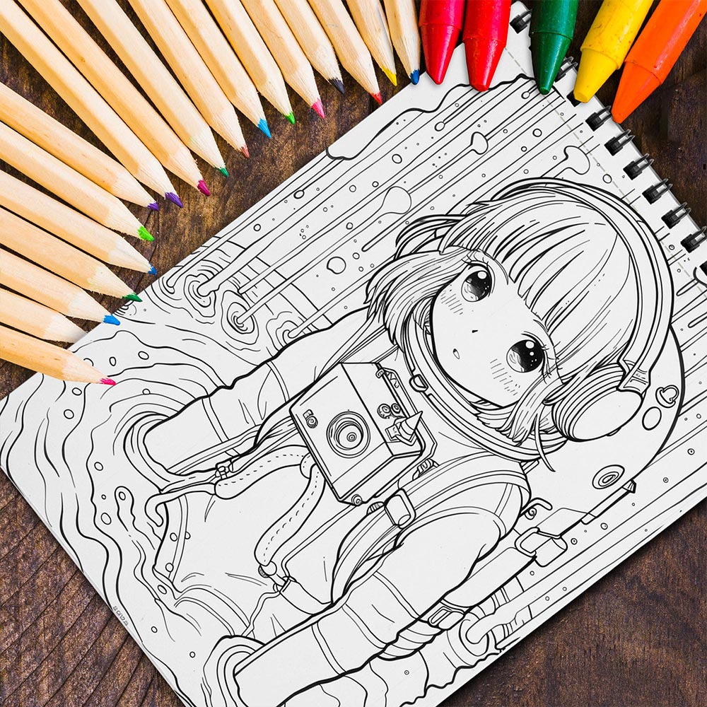 MOTAVYN Kawaii Astronaut Girl Spiral Coloring Book for Adults