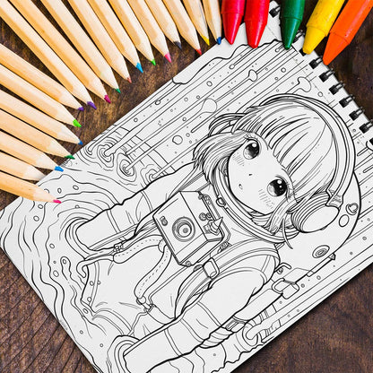 MOTAVYN Kawaii Astronaut Girl Spiral Coloring Book for Adults
