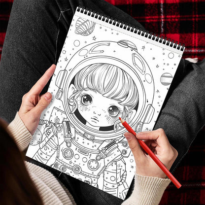 MOTAVYN Kawaii Astronaut Girl Spiral Bound Coloring Book for Adults