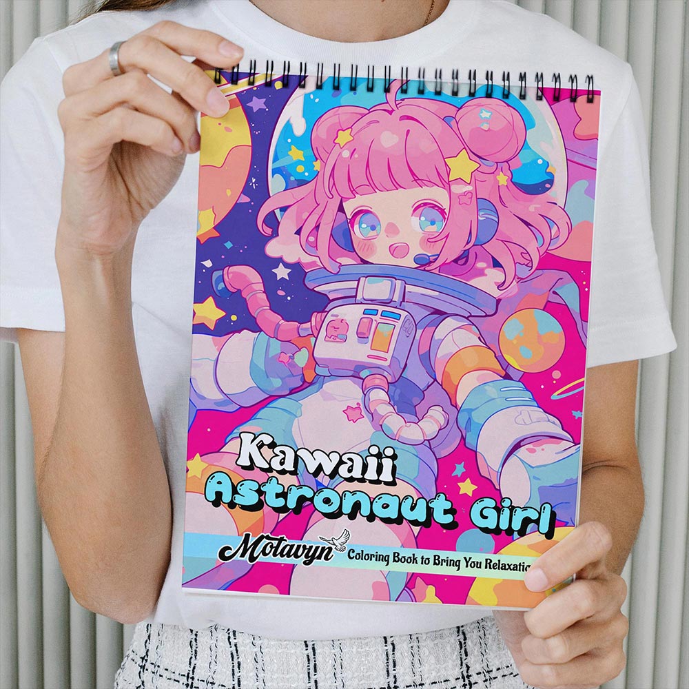 MOTAVYN Kawaii Astronaut Girl Coloring Book Spiral Bound for Adults