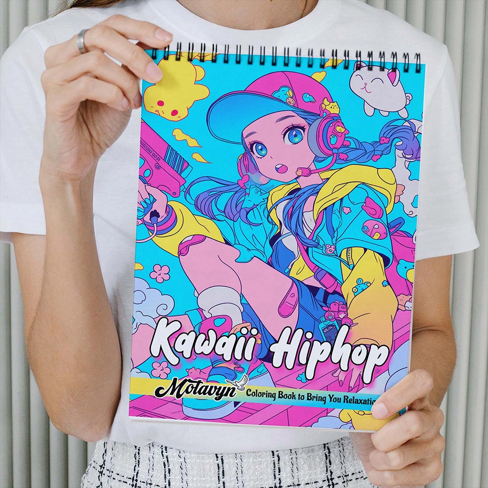MOTAVYN Kawaii Hiphop Coloring Book Spiral Bound for Adults