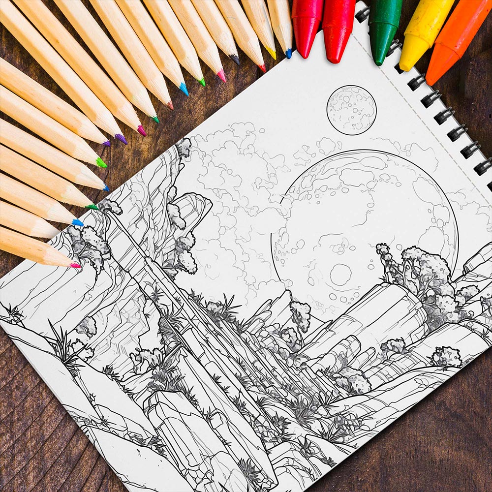 MOTAVYN Lunar Landscape Spiral Bound Coloring Book for Adults