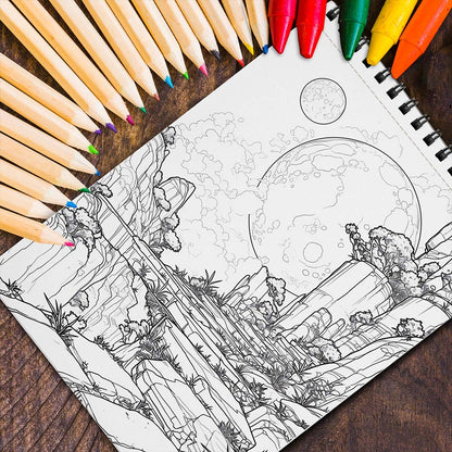 MOTAVYN Lunar Landscape Spiral Bound Coloring Book for Adults