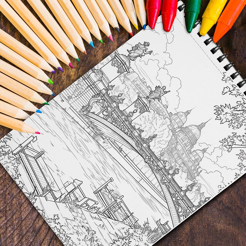 MOTAVYN Magnificent Bridges Spiral Coloring Book for Adults