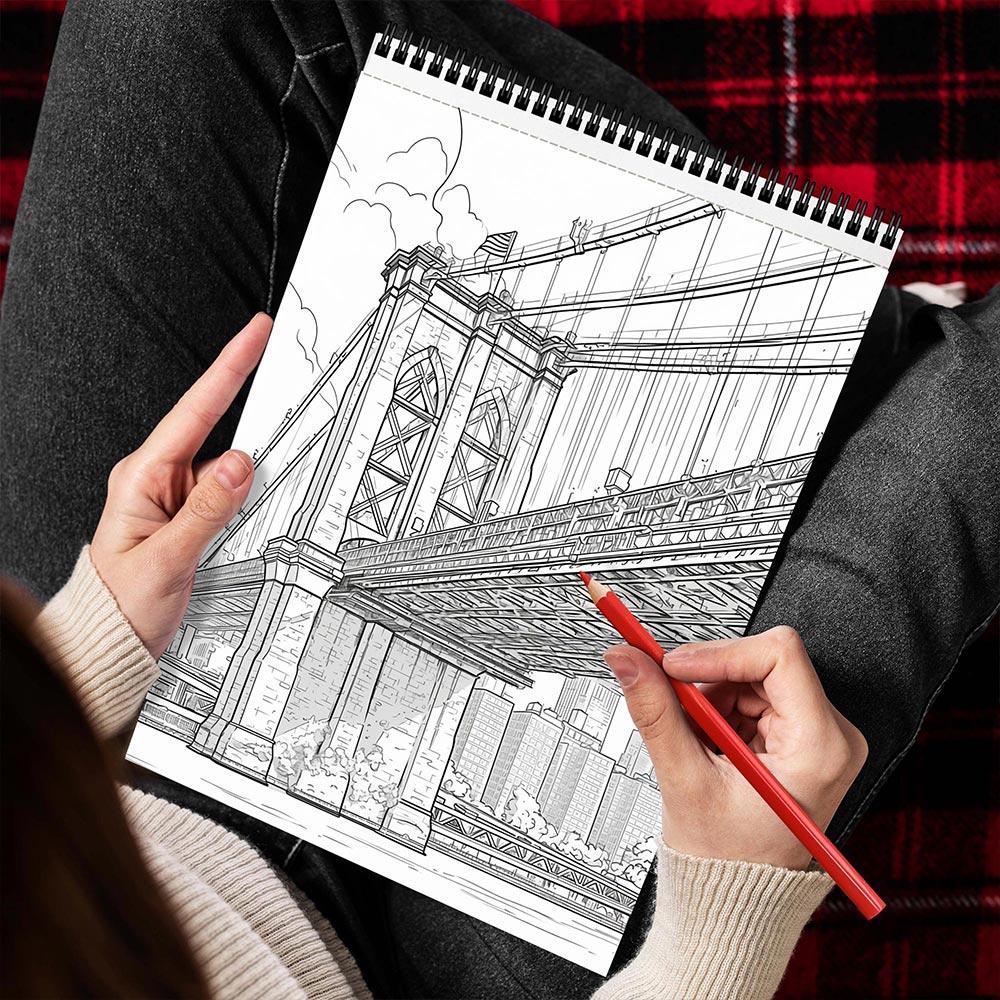 MOTAVYN Magnificent Bridges Spiral Bound Coloring Book for Adults