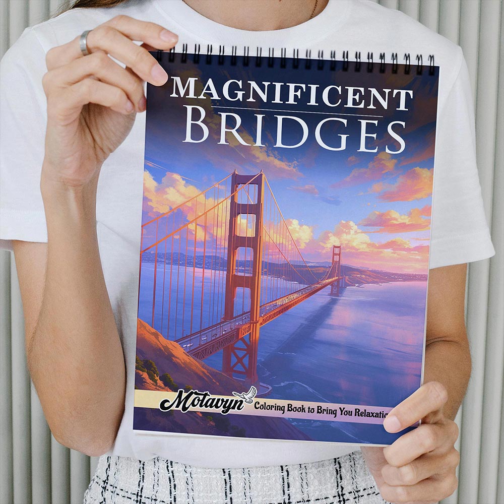MOTAVYN Magnificent Bridges Coloring Book Spiral Bound for Adults