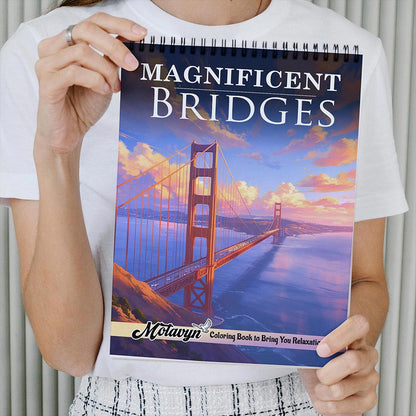 MOTAVYN Magnificent Bridges Coloring Book Spiral Bound for Adults