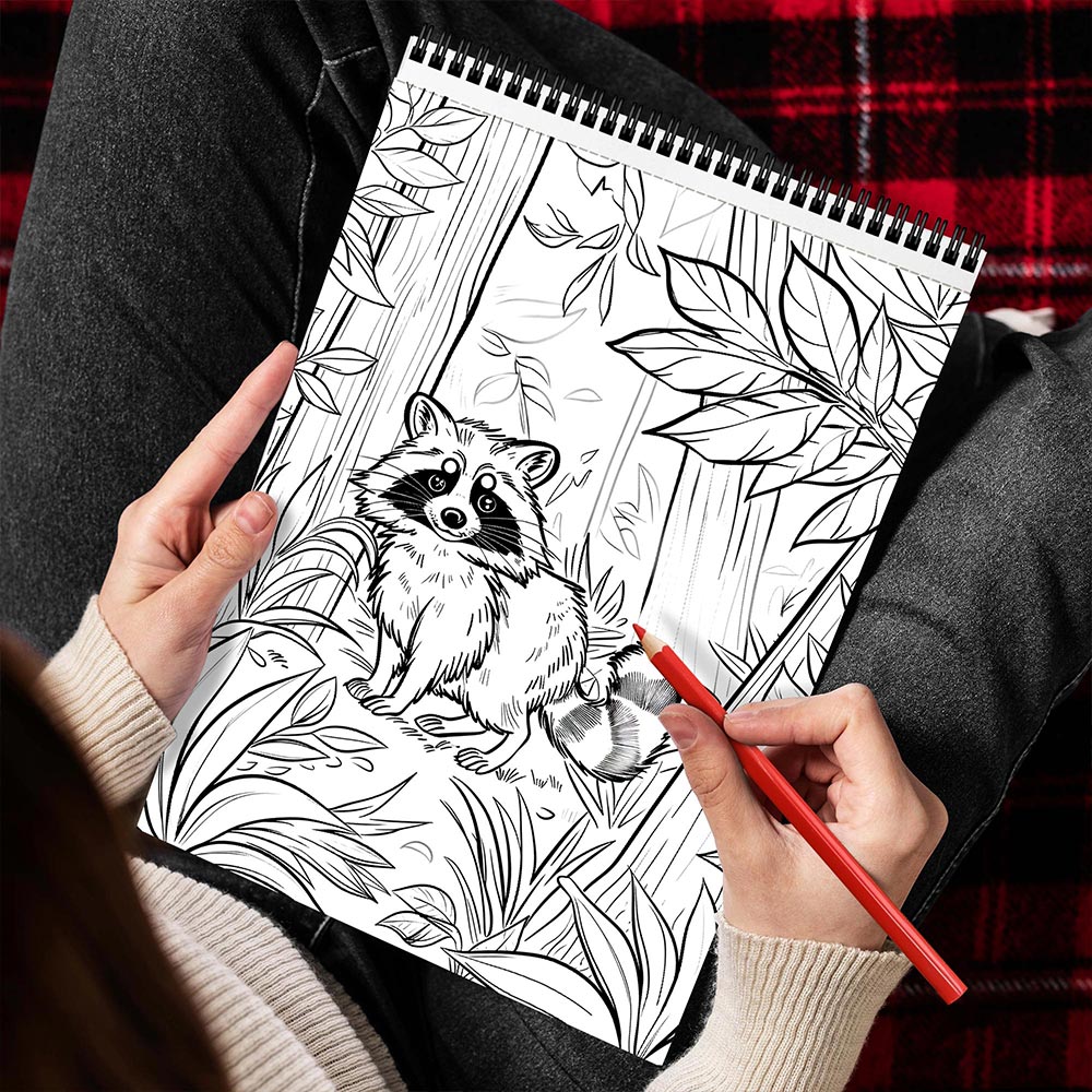 MOTAVYN Raccoon Spiral Bound Coloring Book for Adults