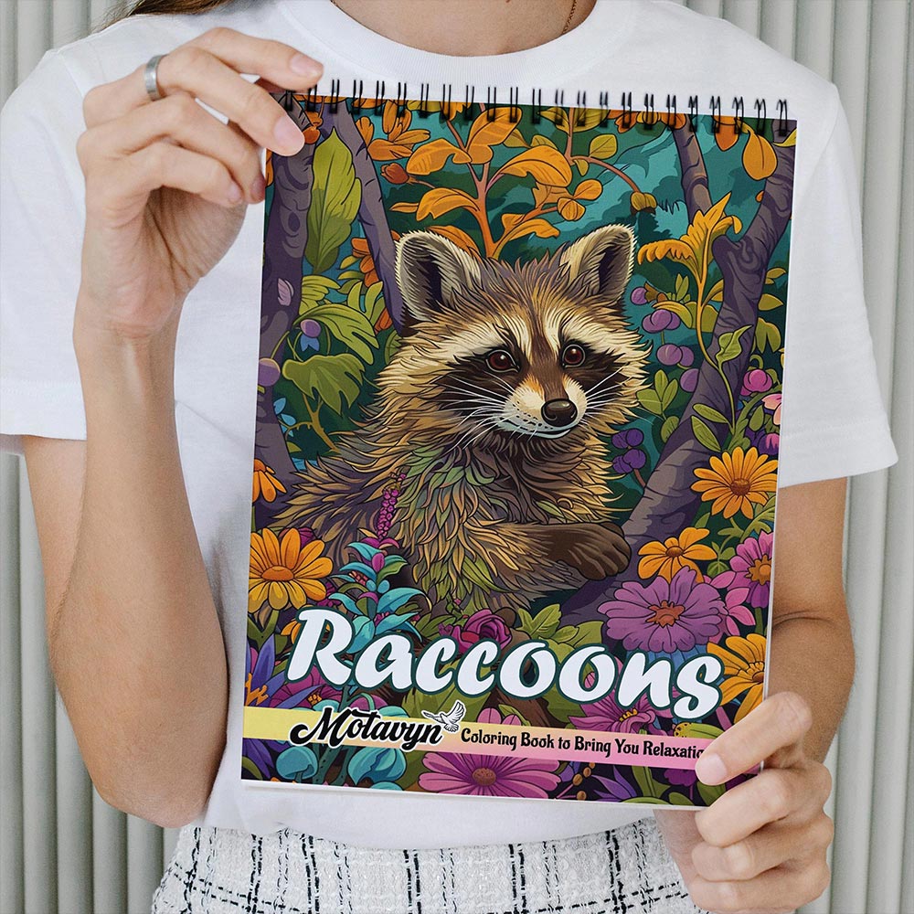 MOTAVYN Raccoon Coloring Book Spiral Bound for Adults