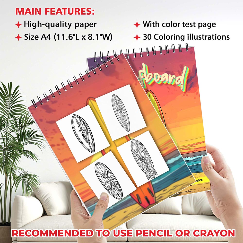 MOTAVYN Surfboard Coloring Sheets for Adults