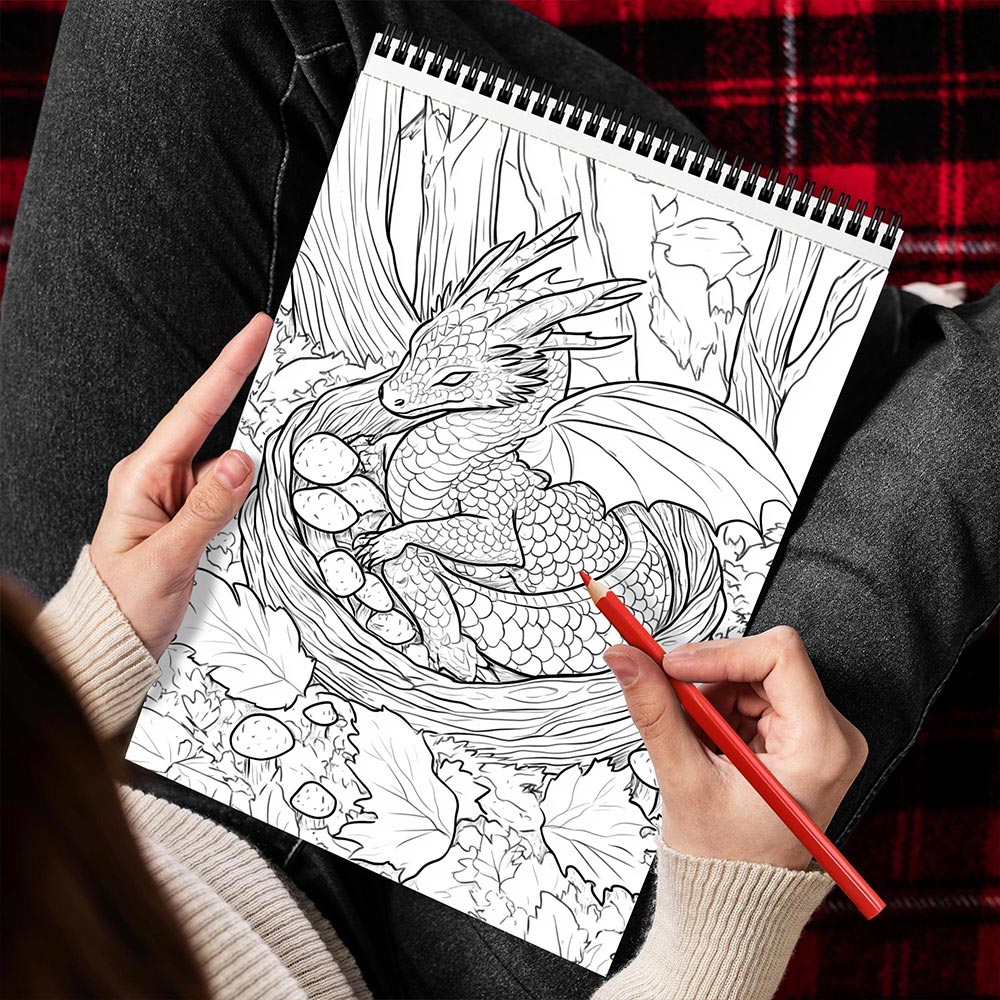 MOTAVYN Woodland Dragon Spiral Bound Coloring Book for Adults