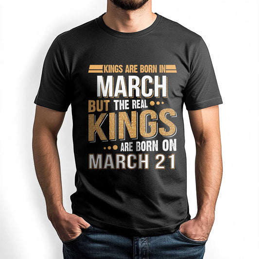 Netecom Kings Are Born on March 21 T-Shirt, Vintage March Birthday Shirt for Men, Funny Graphic Tee, Perfect Gift for Him