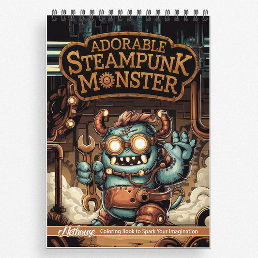 NETHOUSE Adorable Steampunk Monster Coloring Book For Adults