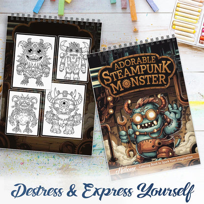 NETHOUSE Adorable Steampunk Monster Spiral Coloring Book For Adults