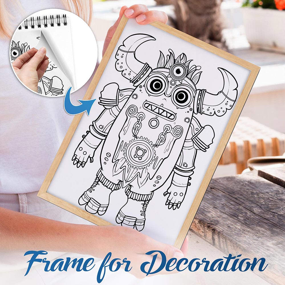 NETHOUSE Adorable Steampunk Monster Spiral Bound Coloring Book For Adults