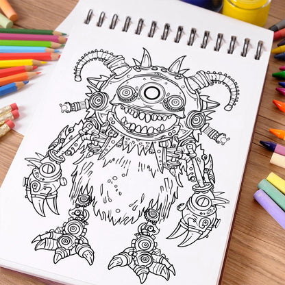 NETHOUSE Adorable Steampunk Monster Coloring Book Spiral Bound For Adults