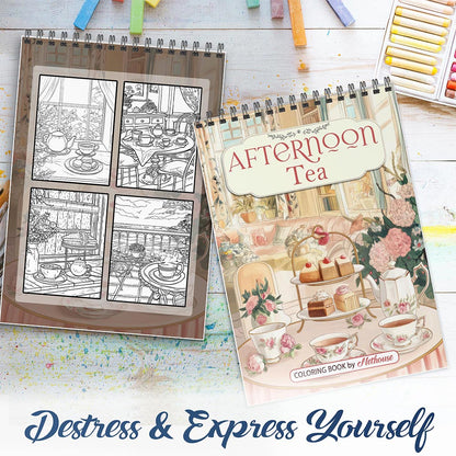 NETHOUSE Afternoon Tea Coloring Book For Adults Relaxation & Stress Relief, 30 Coloring Pages of Elegant Tea Sets, Cozy Tea Parties, Delicate Teacups, and Charming Afternoon Garden Scenes