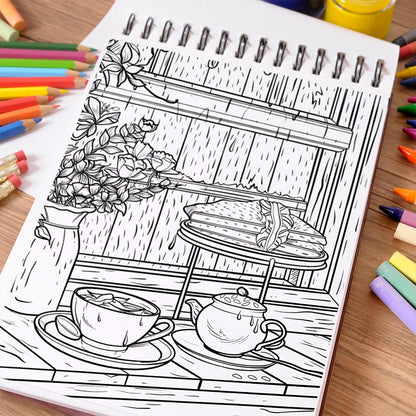 NETHOUSE Afternoon Tea Coloring Book For Adults Relaxation & Stress Relief, 30 Coloring Pages of Elegant Tea Sets, Cozy Tea Parties, Delicate Teacups, and Charming Afternoon Garden Scenes