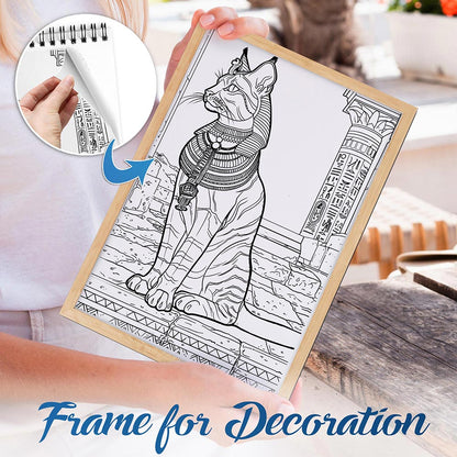 NETHOUSE Ancient Egypt Cat Spiral Bound Coloring Book For Adults