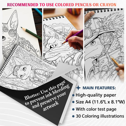 NETHOUSE Animals Steampunk Coloring Sheets For Adults