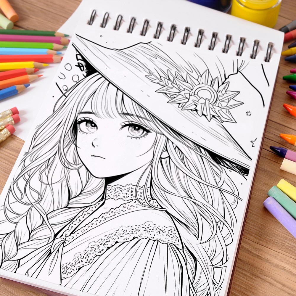 NETHOUSE Anime Witch Coloring Book Spiral Bound For Adults
