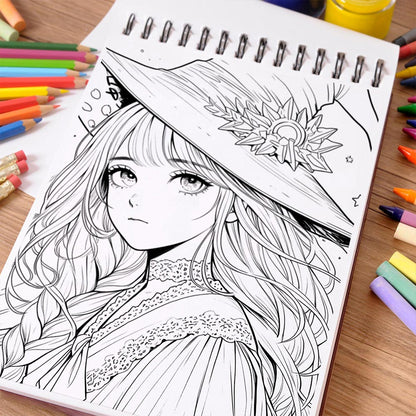 NETHOUSE Anime Witch Coloring Book Spiral Bound For Adults