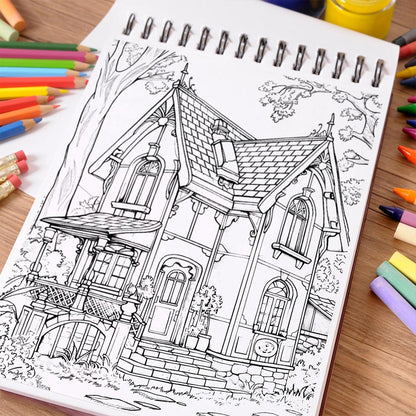 NETHOUSE Antique House Coloring Book Spiral Bound for Adults