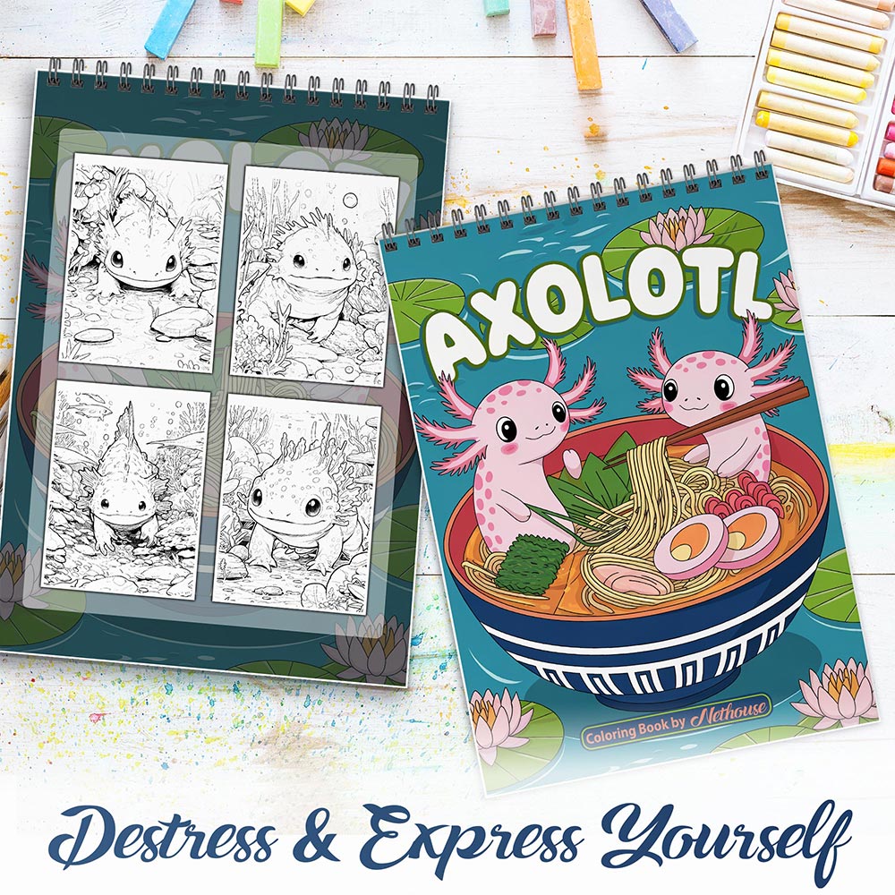 NETHOUSE Axolotl Spiral Coloring Book For Adults 