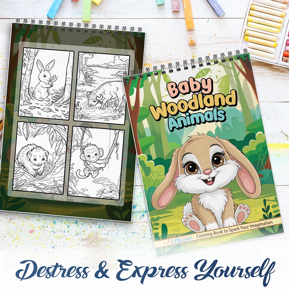 NETHOUSE Baby Woodland Animals Spiral Coloring Book For Adults
