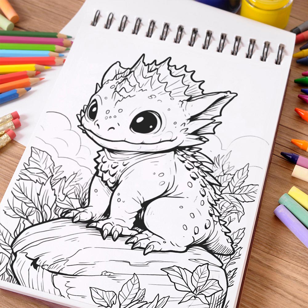 NETHOUSE Baby Woodland Dragon Coloring Book Spiral Bound For Adults