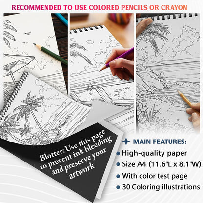 NETHOUSE Beach Landscapes Coloring Sheets For Adults
