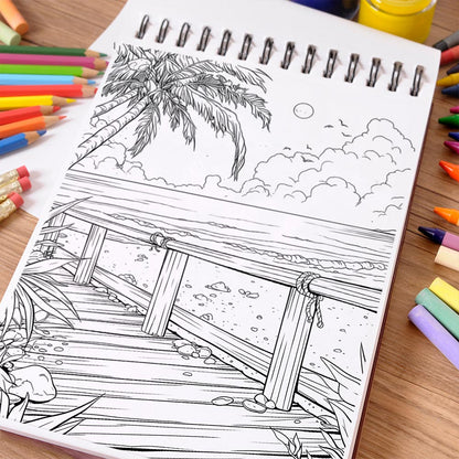 NETHOUSE Beach Landscapes Coloring Book Spiral Bound For Adults