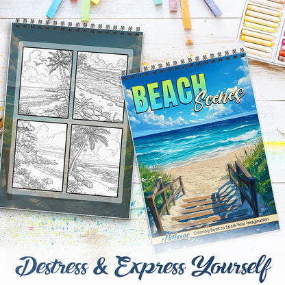 NETHOUSE Beach Scenes Spiral Coloring Book For Adults