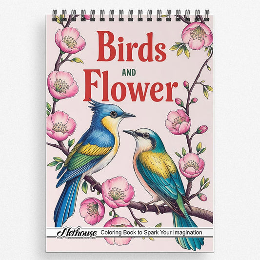 NETHOUSE Birds and Flower Coloring Book for Adults