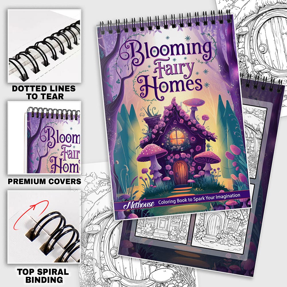 NETHOUSE Blooming Fairy Homes Coloring Pages For Adults