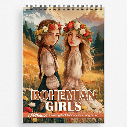 NETHOUSE Bohemian Girls Coloring Book For Adults