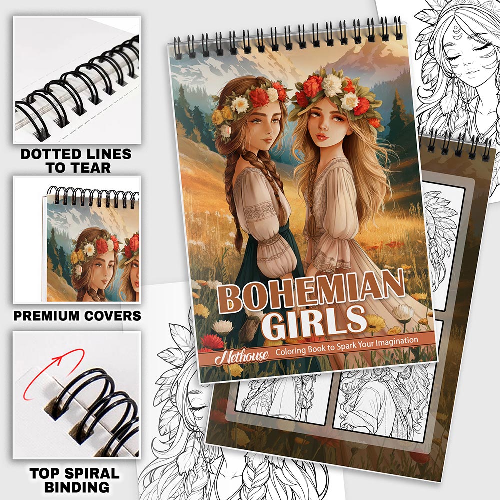 NETHOUSE Bohemian Girls Coloring Pages For Adults