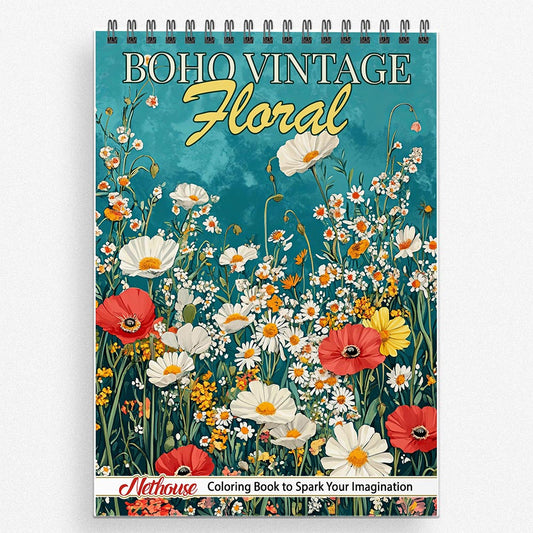 NETHOUSE Boho Vintage Floral Coloring Book For Adults