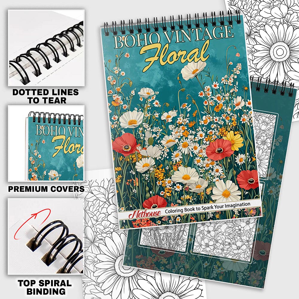NETHOUSE Boho Vintage Floral Coloring Pages For Adults