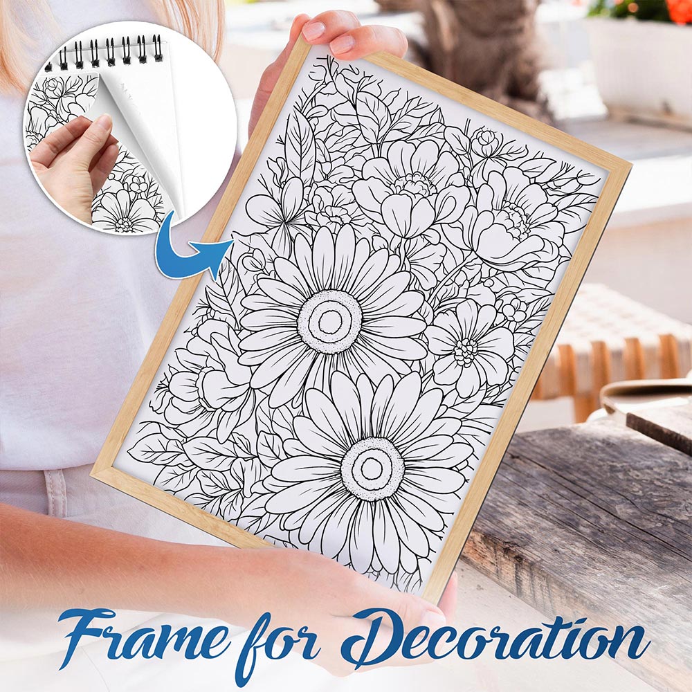 NETHOUSE Boho Vintage Floral Spiral Bound Coloring Book For Adults